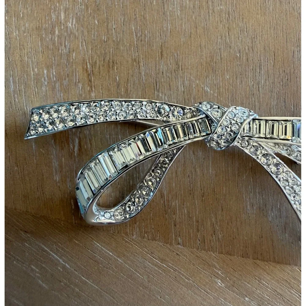 Nolan Miller Glamour Collection Forget Me Not Baguette Bow Pin Brooch